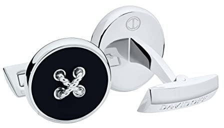 DAVIDOFF ESSENTIALS Manschettenknöpfe Schwarz/Silber – exklusive rhodinierte und lackierte Messing Manschettenknöpfe – stilvolle Herren Accessoires in Knopf-Optik