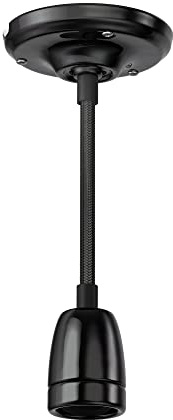 ledscom.de E27 Porzellan-Pendelleuchte schwarz, Textikabel schwarz, DIY, 230V AC, max. 300W