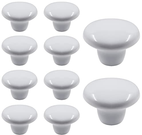 Auvotuis 10Pcs Cabinet Ceramic Knobs, 1.5Inch/ 38mm White Cute Drawer Knobs Round Dresser Knob Pull Handles with Screws for Cupboard, Wardrobe, Kitchen, Bedroom, Door, Kids' Room