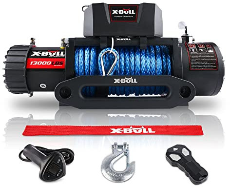 XBULL Electric Winch 28m*10mm 13000Lb / 6125Kg 12V nylon rope double remote control car electric winch Including Heavy duty hook, Mounting Plate & Wireless Remotes…