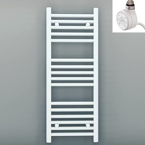 Myhomeware 400mm Wide White Electric Bathroom Heated Towel Rail Thermostatic Warmer Radiator Precise Control (400 x 900 mm (BTU: 1289))