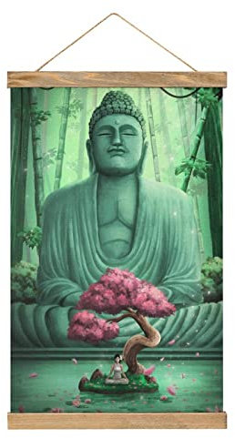 YBEL Lotus Buddha Scroll-Poster Stoffbild Kunst Holz DIY Rahmen Hängender Druck Aufhänger für Raumdekoration Öl Leinwand Kit Geschenk