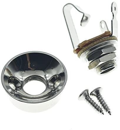 Dopro Nickel Electric Guitar Jackplate American Thread Brass Electrosocket Jack Plate with Nickel Brass Mono Output Jack and Screws Fits American Style Tele/Telecaster