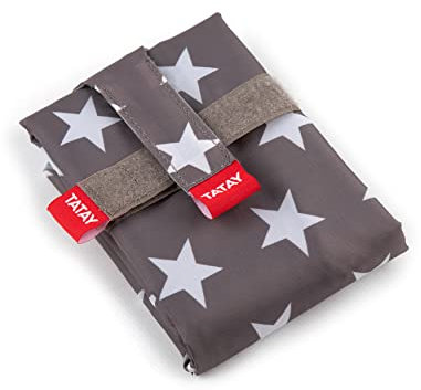 Tatay Porta Bocadillo Reutilizable, Bolsa de Tela ideal para la merienda o almuerzo, Adaptable, Fácil de limpiar, Sin BPA, Color Stars Grey, Medidas 72,5 x 44 cm