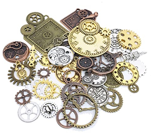 Houhounb 40 Stück Antik Steampunk Metall Anhänger Zahnraeder Uhren Fanggerät Charms Retro Schmuck für Handgemachte Accessoires DIY Dekorationen Schmuck Basteln