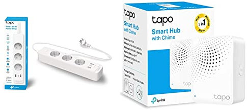 TP-Link Tapo P300 steckdosenleiste mit 2 USB-Anschlüsse & 1 Type C-Anschlüsse,1.5M,Weiss & Tapo Smart Hub mit Klingelton Tapo H100, für Sensoren/Schalter Tapo, 19 Klingeltöne