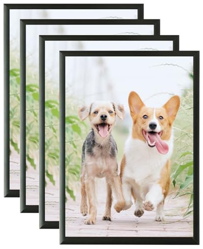 Weikani A5 schwarz Aluminium Bilderrahmen, 4 Pack-15x21cm Fotorahmen, Zertifikat-Rahmen für Wandmontage oder Tischplatte Display, Satz von 4
