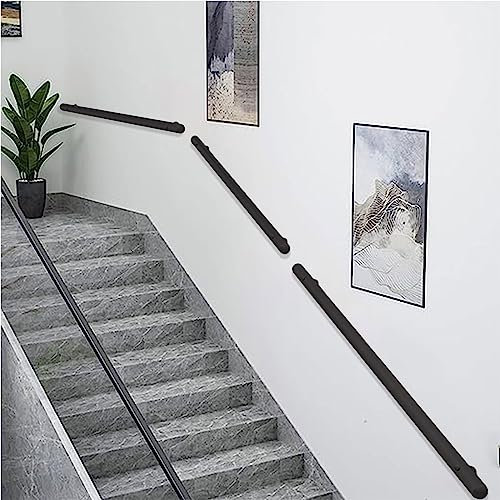 Pasamanos de escalera | Kit completo de barandilla de escalera negra moderna | 1 2 3 4 5 6 Metros Barandilla de escalera | Pasamanos para escaleras de interior Escalón de exterior Montado en la pared