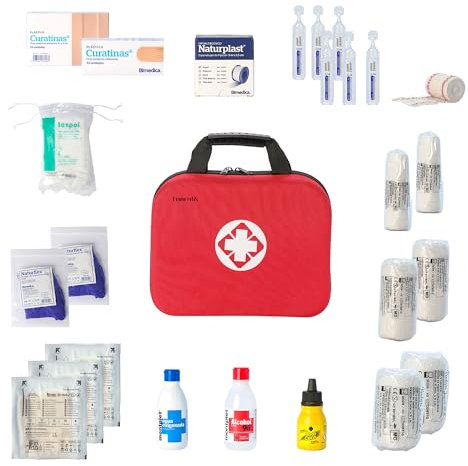 FERRETELIX® Botiquin neceser primeros auxilios con dotacion 25 cm x 20 cm x 8 cm Completo Emergencia, Para Viaje y Acampada, Coche, Supervivencia, Excursión, Montaña, Senderismo, Aventura, Rojo.
