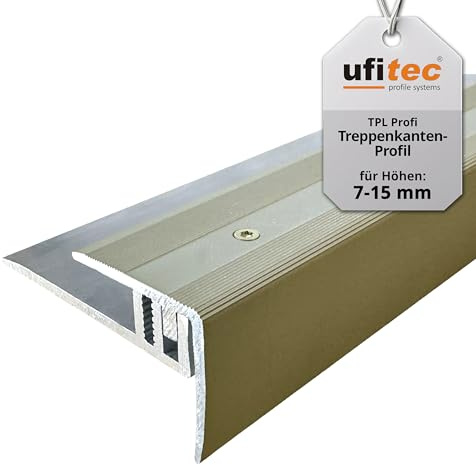 ufitec Profilsystem für Parkett- und Laminatböden - für Belagshöhen von 7-15 mm - viele Farben lieferbar (Treppenkantenprofil | 270 cm lang, Gold Hell)