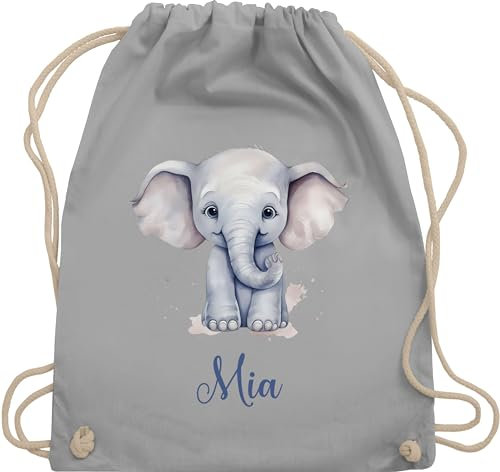 Turnbeutel Rucksack - Zootiere - Elefant Dickhäuter Grauer Riese Rüsseltier - Unisize - Hellgrau - tasche für kita elefanten geschenke beutel und elefantenmotiv sportbeutel junge elephant