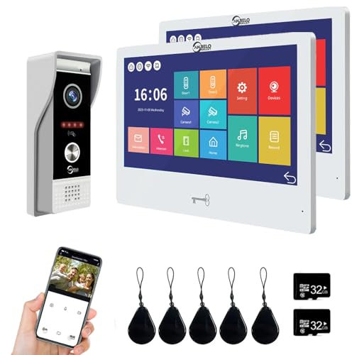 ANJIELO SMART Tuya - Videocitofono 1080P per appartamento, con schermo tattile cablato da 10 pollici, supporta l'ingresso della scheda di scorrimento e rilevamento del movimento, 2 monitor