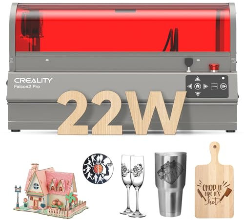 Creality Falcon 2 Pro 22W Laser Graviermaschine, Geschlossener Lasergravierer Laserschneider Laser Cutter mit intelligenter Kamera, Air Assist Kit, Laser Cutter für Holz, Acryl, Leder, Stein, Metall