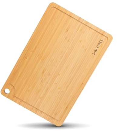 [Skovtree] Bambus Schneidebrett-38.1x25.4cm，Schneidbrett mit Griff，Fruchtstücke schneiden Saft Slot，Geeignet zum Schneiden von Fleisch, Gemüse und Brot