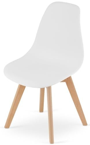 NMK HOME Esszimmerstuhl – Weißer Kunststoffstuhl mit Holzbeinen, Komfortabel und Langlebig, Skandinavisches Design, Ideal für Küche, Esszimmer, Büro – Einfache Montage