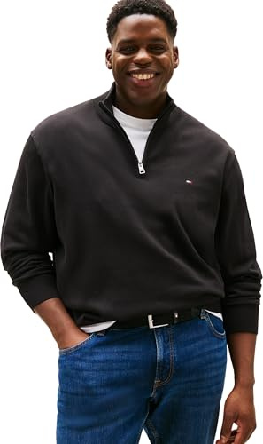 Tommy Hilfiger Herren Pullover mit Reißverschluss Essential Cotton Zip Halbzip, Schwarz (Black), 3XL
