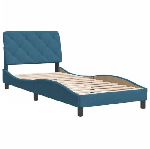 vidaXL Bettgestell, Bett ohne Matratze, Bettrahmen mit Lattenrost für Schlafzimmer, Schlafzimmerbett EinzelBettgestell Blau 90x200cm Samt