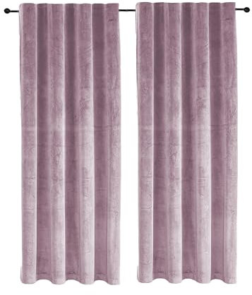 TiborTex Samt Vorhänge 2er Set Kräuselband Verdunkelung Altrosa 140x145 cm Samt weich Blickdicht Gardine abdunkelnd Universalband Schlafzimmer Wohnzimmer