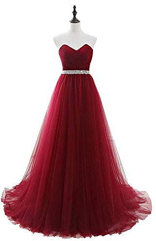 QYGYMXC Hochzeitskleid Frauen Hochzeitskleid Trägerlose Brautkleider Einfache Plissierte Schatz Bodenlange Brautkleid Schnürung Tüll Maxi Prom Kleid Braut Hochzeitskleid (Wein Red Us14), Weinrot,