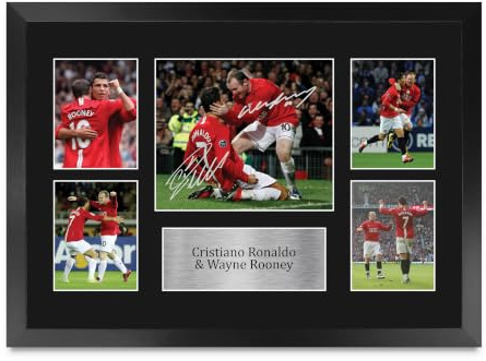 HWC Trading FR A3 Cristiano Ronaldo & Wayne Rooney Gedruckte Memorabilien Signiertes Autogramm Fotodisplay für Fußball Anhänger und Fans - A3 Gerahmt