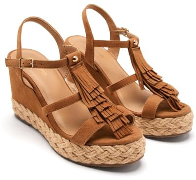 GIOSEPPO Sandales compensées en cuir à franges Elderon, Cuir, 41 EU