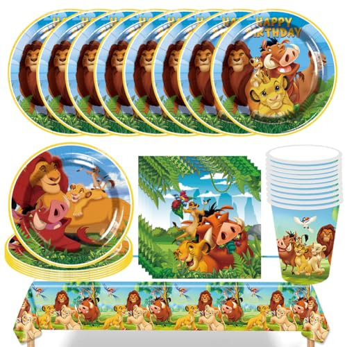 SWZY 41PCS Lion Party Tableware Set, Kids Birthday Party Tableware, Paper Cup, Handkerchief, Tablecloth,Lion Theme Set