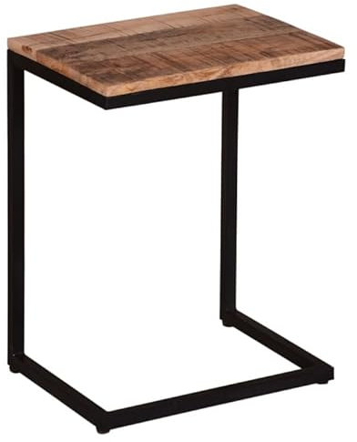 MR. DEKO® Beistelltisch Materos aus Holz I Couchtisch modern I Tisch fürs Sofa I Wohnzimmertisch in aus Mango I Betttisch I Serviertisch im C-Design I Kleiner Beistelltisch multifunktional