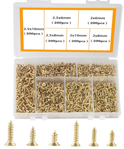 HVDHYY 1200pcs Small Wood Screws Small Hinge Antique Self Tapping Screws Multi-Purpose Wood Screw DIY Miniature Screw Set Gold M2/M2.5