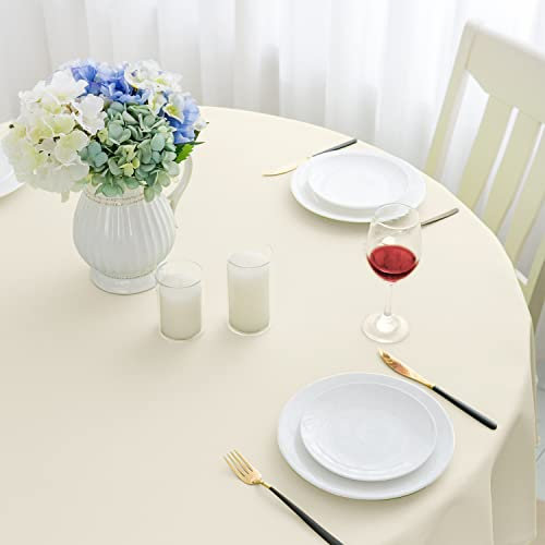 Romanstile beige Tischdecke Outdoor abwaschbar rund 160 cm wasserabweisend Tischtuch Table Cloth Tischwäsche Deko für Geburtstag,Party,Garten,Frühling,Sommer,Terrasse,Balkon,Hochzeit,Ostern
