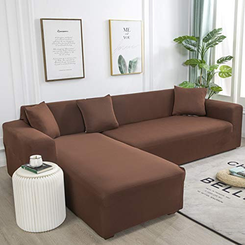 Odot Sofa Überzug,Sofabezug Ecksofa,Couch Überzug für 1/2/3/4 Sitzer,Bonbon-Volltonfarben Sofa Überzug,Elastische sofabezug L Form rutschfest Sofaschoner,für Schmücken (Curry,2-Sitzer)