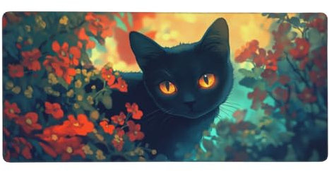 Karikatur Mousepad XL 1200x600mm/120x60cm Groß Gaming Mauspad Schwarze Katze, Schreibtischunterlage Mit Anti-Rutsch Basis,Tischunterlage Large Size, Gaming Office Zubehör, Geschenke für Männer-z390