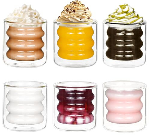 Pgtc Taza isotérmica de Espuma de 100ml con pajita,Juego de 6 tazas isotérmicas prismáticas resistentes al frío y al calor,Taza de café Latte Macchiato helado Whisky Cocktail Yogur Soda