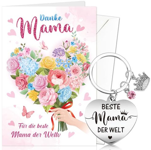DPKOW Mama Geschenk Muttertagsgeschenk, Muttertagskarte Schlüsselanhänger Mama Geburtstagsgeschenk Danke Beste Mama der Welt Geschenk Karte Mama Weihnachten Valentinstagsgeschenk