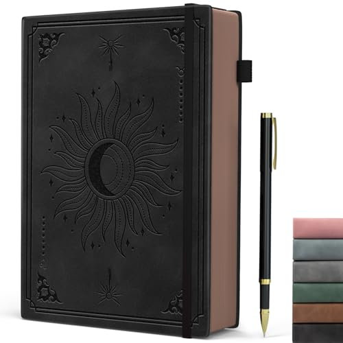 Notizbuch B5 Liniert, Vintage Hardcover Journal mit 366 Seiten zum Schreiben, 100gsm Dickes Papier, Lined Notizblock mit Stift für Frauen Männer Arbeit Büro Schule Reisen, 19 x 25cm - Schwarz