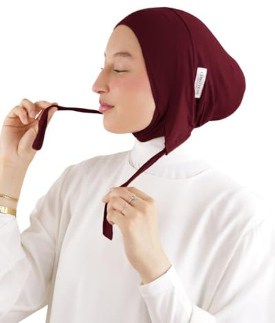 Mütze unter Hijab, rutschfest, Jersey, aus natürlichen Bambusfasern, atmungsaktiv & hypoallergen, für muslimische Frauen, SH-7, Burgunderrot, One size
