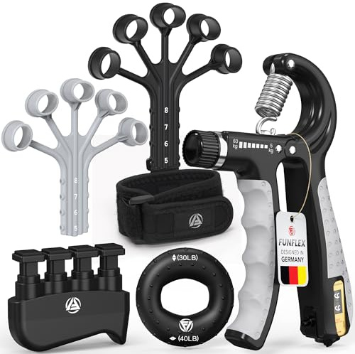 FUNFLEX Handtrainer Fingertrainer, Griffkraft Trainer Set, Verstellbarer Unterarmtrainer, Finger Trainer, Unterarm Trainingsgerät, Grip Trainer, Fitness Hand Training, Krafttraining