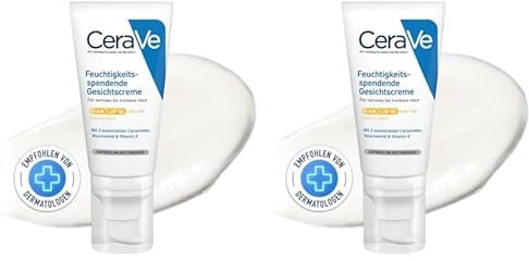 CeraVe Feuchtigkeitscreme für das Gesicht mit LSF 50, Creme für trockene bis sehr trockene Haut, Tagescreme mit Hyaluron und 3 essenziellen Ceramiden, 52 ml (Packung mit 2)