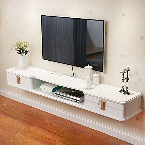 SaryEdge Schwebender TV-Ständer, Wandmontiertes Mediencenter, Wandbehang-TV-Schrank aus Massivholz, Mini-Wandschrank mit 2 Schubladen für kleine Wohnzimmer(B-110Cm