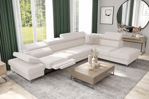 Friderik Ecksofa Galaxy Relax mit Schlaffunktion, Bettkasten, 225×350 cm, Stoff Gemma, Relaxfunktion, verstellbaren Kopfstützen & Armlehne (Creme, Rechts)