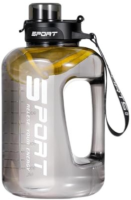 WAZUBC Botellas de Agua Portátiles de Gran Capacidad para Deportes de 2.5L Botellas de Agua Portátiles con Popote y Tapa Abatible para Deportes al Aire Libre, Fitness (negro)