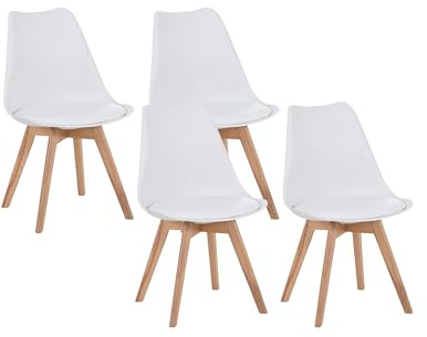 SAM 4er Set Esszimmerstuhl Lovelace, Weiß, Stuhlbeine Buche | Sitzschale Kunststoff & Sitzpolster Kunstleder | Massivholz | 49 x 54 x 82 cm | Schalenstuhl skandinavischer Stil