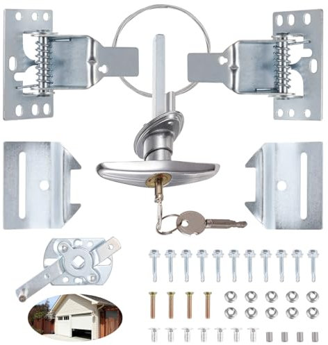Kit de serrure de garage universel avec poignée en T chromée, 2 clés, mécanisme à ressort et composants en acier inoxydable
