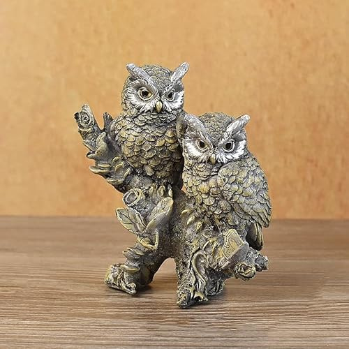 ODMYZG Eulenfiguren,Eulendekoration,kleine Dekorationsartikel,Möbeldekoration,Skulptur für Zuhause,Büro,Tischplatte.Geschenke für Eulenliebhaber. (Zwei graue Eulen)