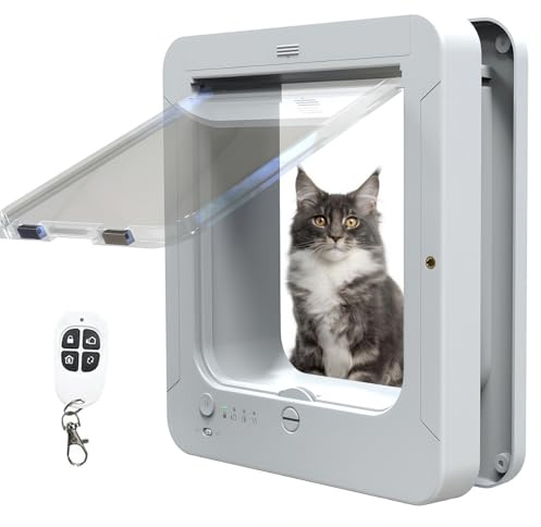 Deluxe Mart Cat Door, Microchip Cat Flap, Selective Entry, with 2 Sensor Collars and 1 Remote Control, Microchip Cat Door for Cats & Small Dogs, Opening Size: 7 7/8 X 7 1/2, for Pets white