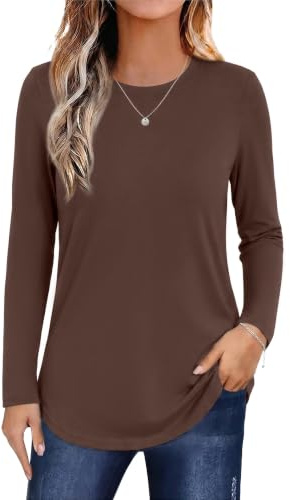 Aottori Womens Thermal Long Sleeve Top Round Neck Soft Stretch Casual Tunic