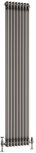 Go Bathrooms Traditional 2 Column Radiator 1800x380mm Raw Metal | Cast iron style tall vertical designer radiator for central heating systems. Features 2 column panels with raw metal finish.