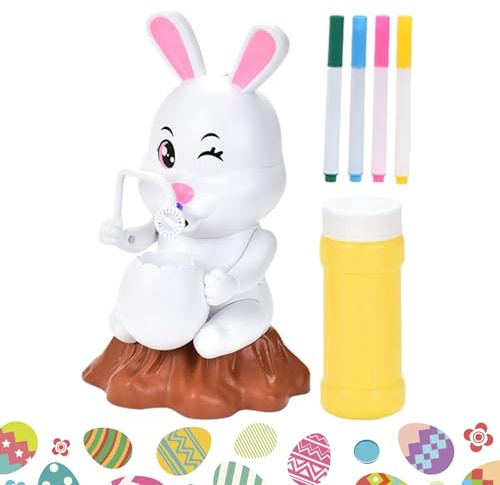 Blasenmaschine für Kinder, Spielzeug, Blasenbläser, auslaufsicher, Osterhase mit Musik, Lichtern und Malbereich, für Kinderpartys, Geburtstage, Hochzeiten im Innenbereich