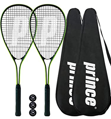 Prince Power Ti Squash Rackets Set of 2 + Covers + 3 Squash Balls (Multiple Options)
