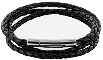 Auroris Echtleder Kette/Armband geflochten 3mm Farbe: schwarz mit Hebeldruckverschluss aus Edelstahl - Länge: 40cm