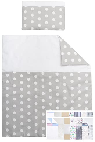 Vizaro - Steppdecke - Bettdecke + Kissen - Kinderbettwäsche Set für Moses - Stubenwagen - Wiege - Übergangszeit - 70x80 cm - 100% Baumwolle - Made in EU - Weiße Tupfen
